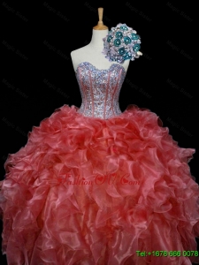 New Style Ball Gown Quinceanera Dresses with Sequins and Ruffles in Rust Red