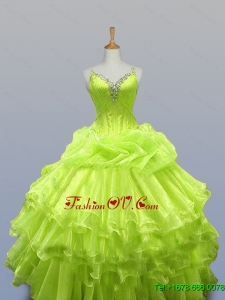 Real Sample Straps Quinceanera Dresses with Ruffled Layers for 2015