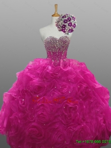 2015 Real Sample Quinceanera Dresses with Beading and Rolling Flowers