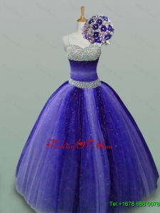 2015 Real Sample Quinceanera Dresses with Beading in Tulle