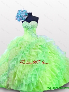 2015 Real Sample Quinceanera Dresses with Sequins and Ruffles