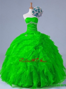 2015 Real Sample Strapless Quinceanera Dresses with Beading and Ruffles