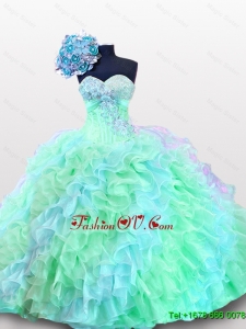 2015 Real Sample Sweetheart Appliques Quinceanera Dresses with Sequins and Ruffles