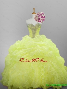 2015 Real Sample Sweetheart Beaded Quinceanera Dresses with Ruffled Layers