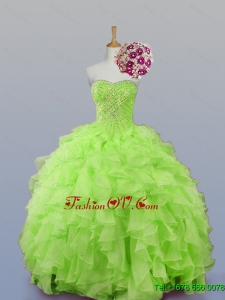 2015 Real Sample Sweetheart Beaded Quinceanera Dresses with Ruffles