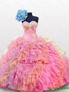 2015 Real Sample Sweetheart Quinceanera Dresses with Sequins and Ruffles