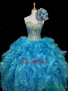 Real Sample Sweetheart Sequins and Ruffles Quinceanera Dresses in Blue
