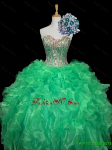 Real Sample Turquoise Ball Gown Quinceanera Dresses with Sequins and Ruffles