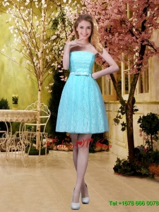 2016 Elegant A Line Laced Bridesmaid Dresses with Belt in Aqua Blue