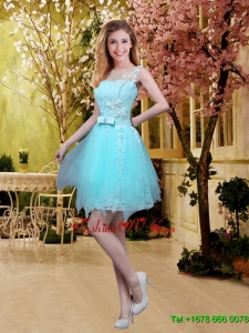 2016 Fall Perfect Scoop Beaded Bridesmaid Dresses with Appliques in Aqua Blue