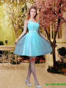 2016 Pretty Aqua Blue Short Bridesmaid Dresses with Belt