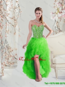 2016 Inexpensive High Low Sweetheart Spring Green Dama Dresses with Beading