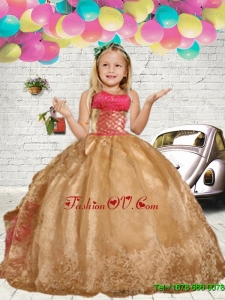 2016 Fall Fashionable Gold Embroidery Little Girl Pageant Dress with Ruffles