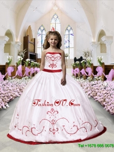 2016 Fall Luxurious Embroidery Satin Little Girl Pageant Dress in White