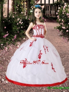 2016 Spring Perfect White and Red Little Girl Pageant Dress with Appliques
