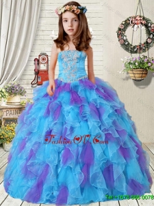 2016 Summer New Style Appliques Little Girl Pageant Dress with Ruffles in Purple and Blue