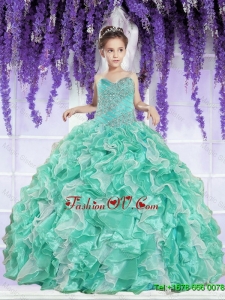 2016 Summer Popular Ruffles and Beaded Decorate Little Girl Pageant Dress in Apple Green