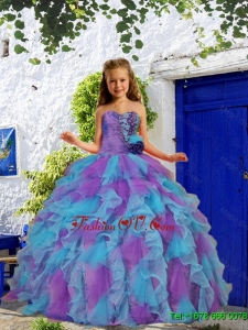 Luxurious 2016 Winter Beading and Ruffles Purple and Blue Little Girl Pageant Dress with Hand Made Flower