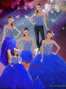 Detachable Beaded and Ruffles Sweetheart Wonderful Sweet 16 Dresses in Royal Blue