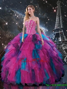 Perfect Multi Color Sweetheart Quinceanera Dresses with Beading for 2015 Fall