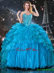 Classic Ball Gown Beaded Detachable Quinceanera Gowns in Blue