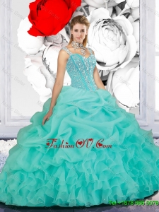 Classic Beaded Ball Gown Straps Sweet 16 Dresses in Turquoise