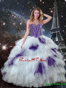 Classic Sweetheart Beaded Quinceanera Dresses in White and Purple