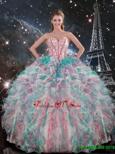 Classic Sweetheart Beaded and Ruffles Quinceanera Gowns in Multi Color