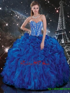 Designer Royal Blue Quinceanera Dresses with Beading and Ruffles