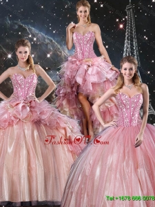 Beautiful Ball Gown Beaded Tulle Detachable Sweet 16 Dresses with Belt for Winter