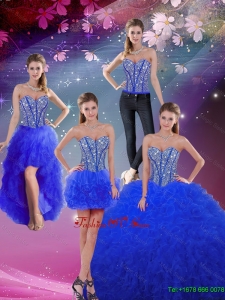 Perfect Sweetheart Beaded and Ruffles Royal Blue Detachable Quinceanera Dresses