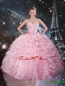 Unique Ball Gown Pink Quinceanera Dresses with Ruffles and Beading