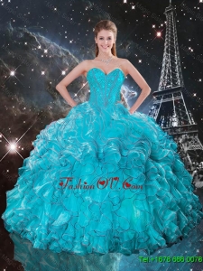 Unique Sweetheart Teal Quinceanera Gowns with Ruffles and Beading