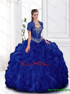 Elegant Beaded and Ruffles Quinceanera Gowns in Royal Blue