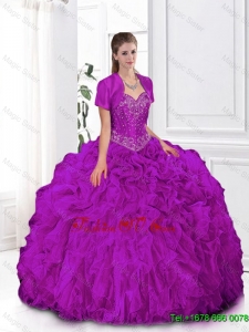Most Popular Fuchsia Sweetheart Quinceanera Gowns with Beading