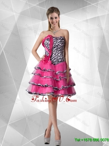 2016 Spring Discount A Line Strapless Zebra Prom Dresses with Ruffled Layers