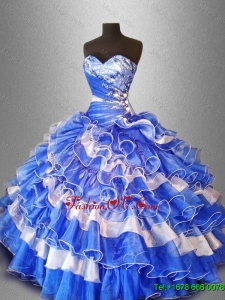 2015 Sweet Beaded and Ruffles Quinceanera Gowns in Organza