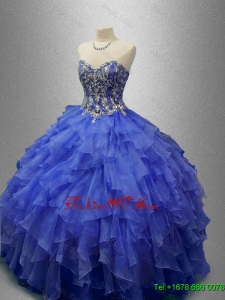 2016 Classical Beaded Blue Quinceanera Gowns with Ruffles