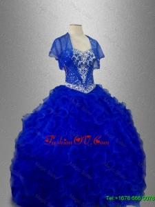 Romantic Sweetheart Quinceanera Dresses with Beading and Ruffles in Blue for 2016