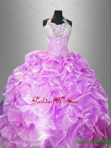 2016 Latest Hand Made Flowers Quinceanera Dresses with Halter Top
