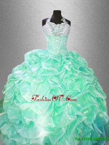 Classical Halter Top Sweet 16 Gowns with Hand Made Flowers