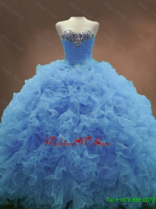 2016 Popular Sweetheart Ruffles and Beaded Quinceanera Gowns in Blue