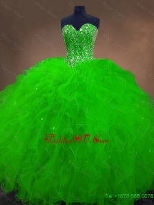 Perfect Beaded Spring Green Sweet 16 Gowns with Ruffles for 2016