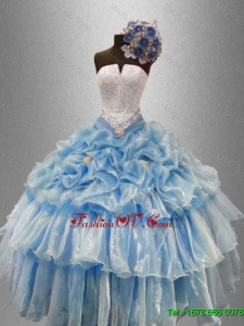 Pretty Strapless Beaded Quinceanera Gowns with Ruffled Layers