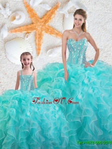 2015 Winter Beautiful Aqua Blue Quinceanera Matching Sister Dresses with Beading and Ruffles
