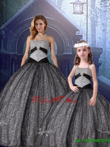 2015 Winter Classical Ball Gown Sweetheart Appliques Matching Sister Dresses in Black