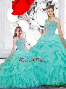 2016 Spring New Style Ball Gown Straps Matching Sister Dresses in Turquoise
