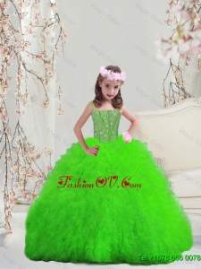 2015 Fall New Style Suitable Spring Green Spaghetti Mini Quinceanera Dresses with Beading and Ruffles