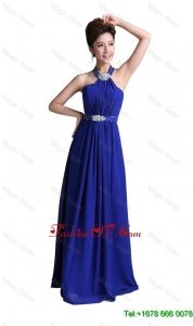 2016 Luxurious Empire Halter Top Prom Dresses with Beading in Royal Blue