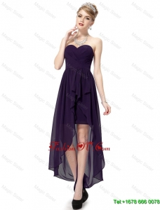 Cheap Perfect Pretty High Low Sweetheart Purple Prom Dresses with Ruching
